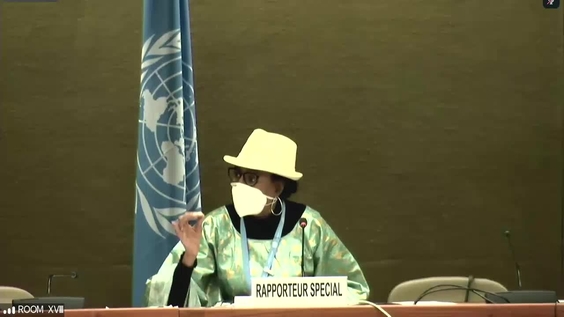 Special Rapporteur Dr Koumbou Boly Barry presenting her report